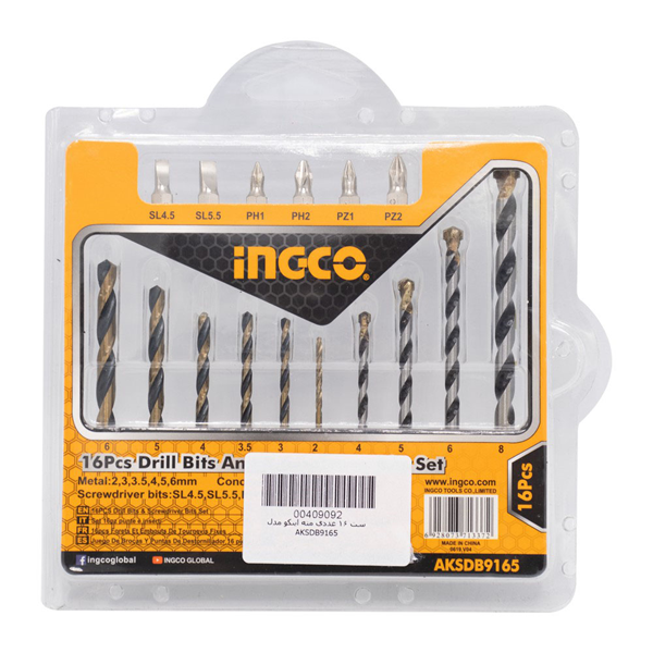 INGCO 16 Pcs Drill Bits Screwdriver Bits Set AKSDB9165