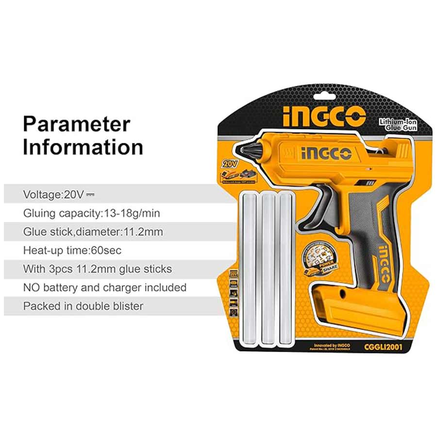 Inco 20V rechargeable hot glue gun model CGGLI2001