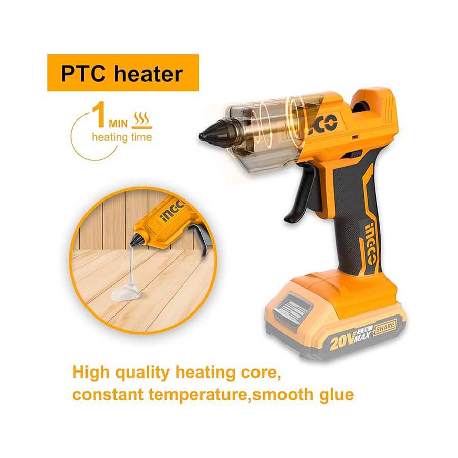Inco 20V rechargeable hot glue gun model CGGLI2001