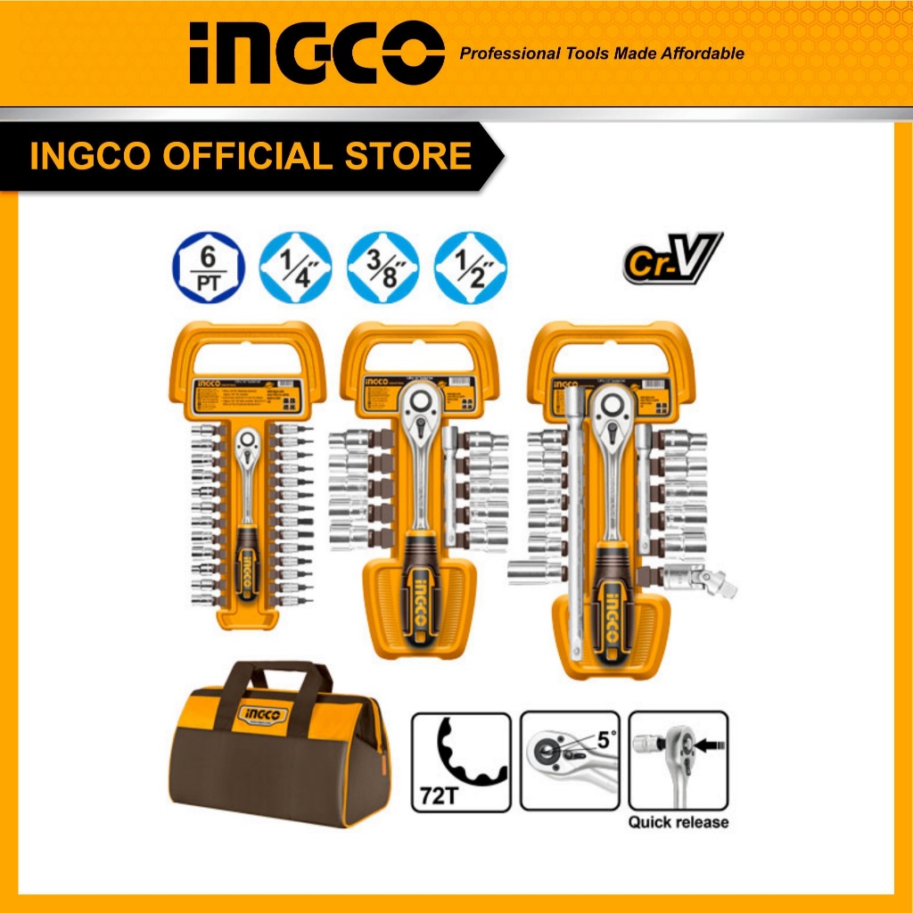 SET 57 PIECES CRICKET AND SICE CR-V 1/4 3/8 1/2 C BAG INGCO COS23092